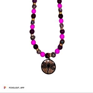 Dragonfly purple beaded adjustable gold wire necklace